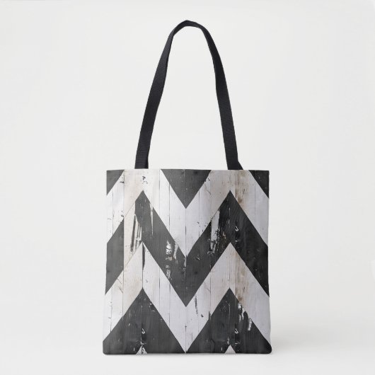 Rustieke Chevron Canvas tas – Zwart & Wit Verontwa (Voorkant)