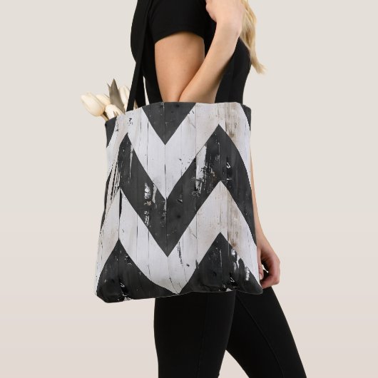 Rustieke Chevron Canvas tas – Zwart & Wit Verontwa (Dichtbij)