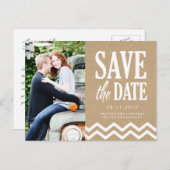 Rustieke Chevron en Kraft papier Bewaar de datum Aankondigingskaart (Voorkant / Achterkant)