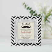 Rustieke Chevron Stripes Mustache Boy Baby shower Kaart (Staand voorkant)
