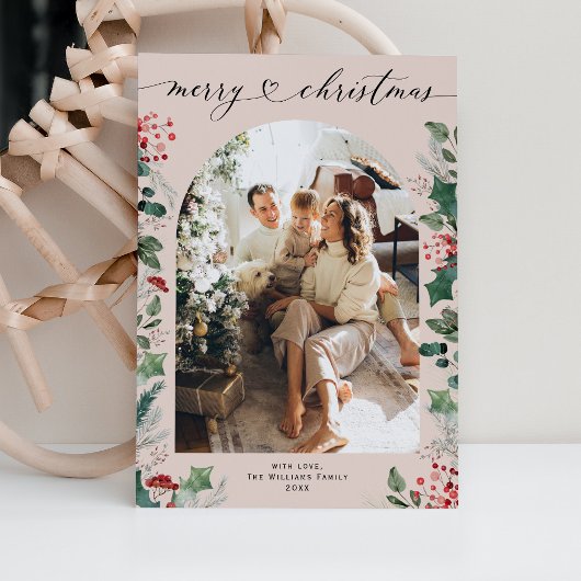 Rustieke Chic 1 foto boog Kerstmis Feestdagenkaart