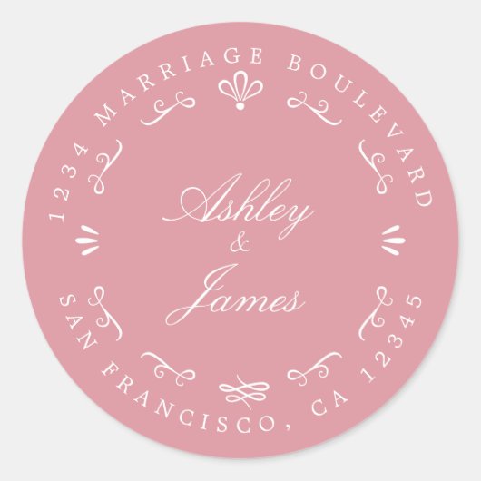 Rustieke Chic Aangepaste Namen Trouw Retouradres Ronde Sticker (Voorkant)