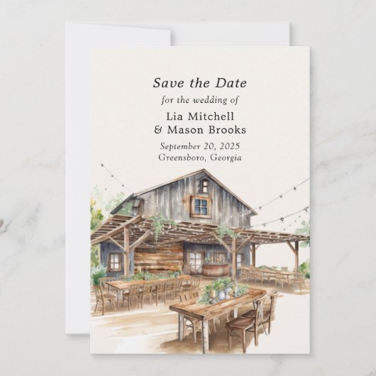 Rustieke Chic Barn Wedding Save the Dates Kaart (Voorkant)
