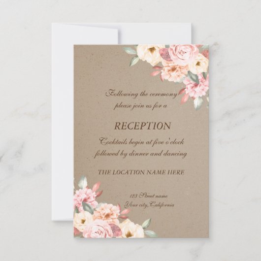 Rustieke Chic Bloemachtige Trouwreceptie Kaart (Voorkant)