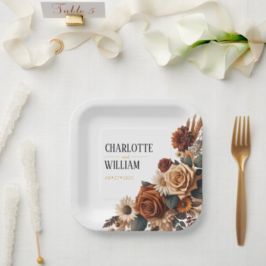 Rustieke Chic Bloemen Huwelijk Papieren Bordje (Huwelijk)