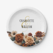 Rustieke Chic Bloemen Huwelijk Papieren Bordje (Voorkant)