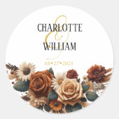 Rustieke Chic Bloemen Huwelijk Ronde Sticker (Voorkant)
