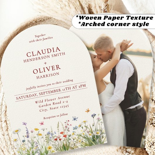 Rustieke Chic Boho Wildflowers en foto bruiloft Kaart