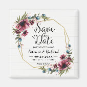 Rustieke chic bordeaux bloem bruiloft save the dat magneet (Voorkant)