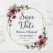 Rustieke chic bordeaux bloem bruiloft save the dat wijn etiket (Enkel label)