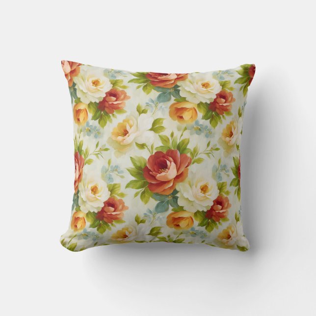 Rustieke Chic Botanische Zomer Bloemmotief Kussen (Voorkant)