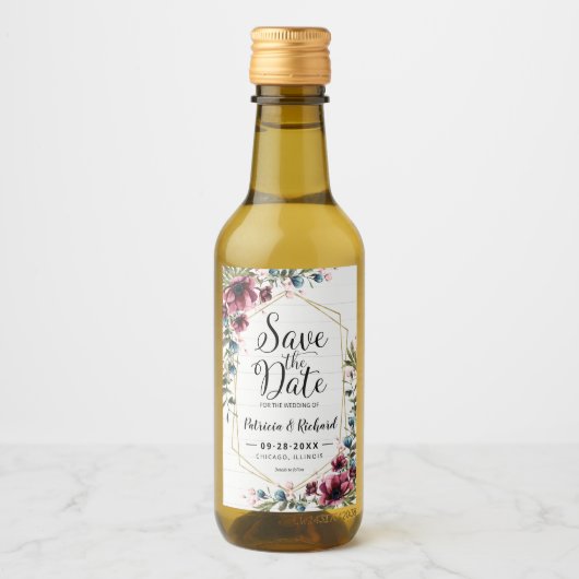 Rustieke Chic Bourgogne Bloem Bruiloft Save The Da Wijn Etiket (Voorkant)
