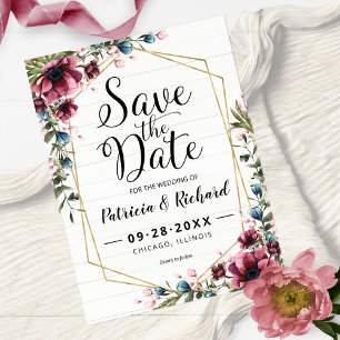 Rustieke Chic Bourgondië Bloemen Huwelijk Save The Briefkaart