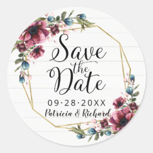 Rustieke Chic Bourgondië Bloemige Save The Date Kl Ronde Sticker