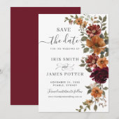 Rustieke Chic Bourgondië Verbrand Sinaasappel Bloe Save The Date (Voorkant / Achterkant)