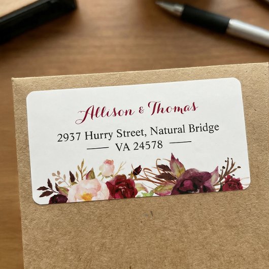 Rustieke Chic Burgundy Marsala Rode Bloem Bruiloft Etiket