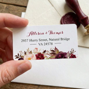 Rustieke Chic Burgundy Marsala Rode Bloem Bruiloft Etiket