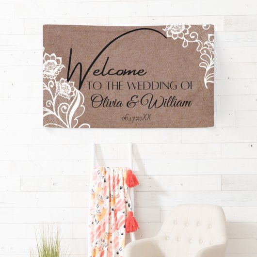 Rustieke Chic Calligrafie Trouw Welkom Spandoek (Insitu)