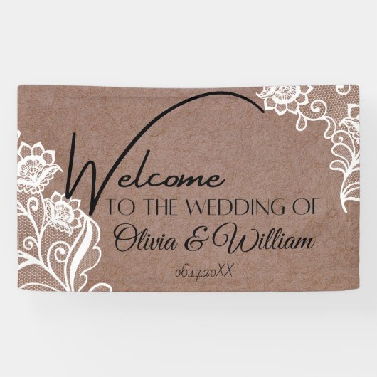 Rustieke Chic Calligrafie Trouw Welkom Spandoek (Horizontaal)