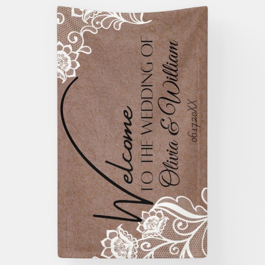 Rustieke Chic Calligrafie Trouw Welkom Spandoek (Verticaal)