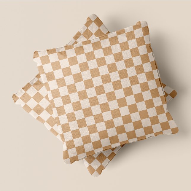 Rustieke Chic Cream & Tan Checkers Kussen (Rustic Chic Cream & Tan Checkers Throw Pillow)