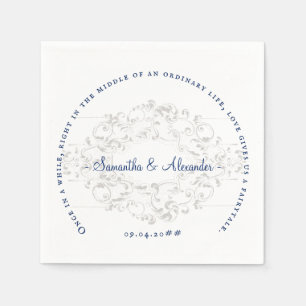 Rustieke Chic Crest Ivoor Royal Blue Gothic Weddin Servet