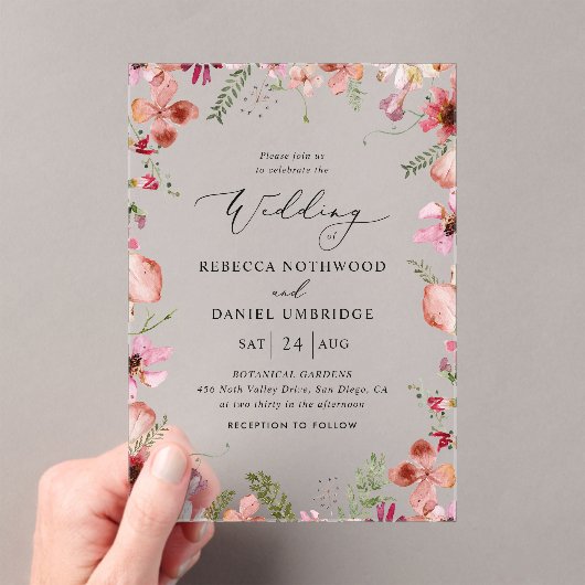 Rustieke Chic Dusty Floral Wedding Acryl Uitnodigingen (Insitu (Draagbaar))