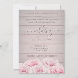 Rustieke Chic Echt Roze Rozen Houten Plank Trouwfe Kaart