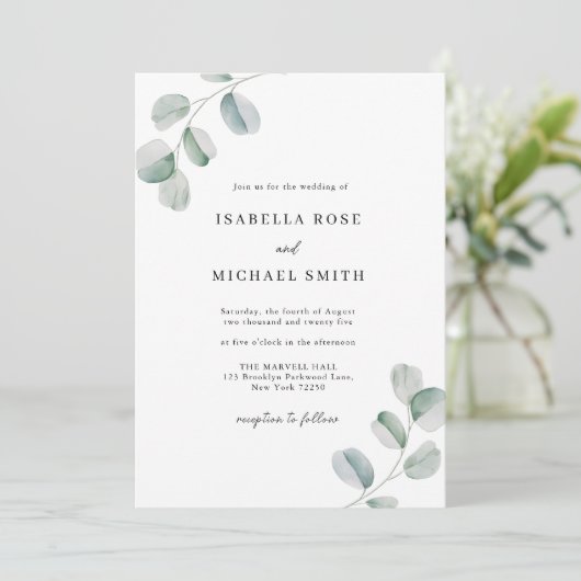 Rustieke Chic Eucalyptus bruiloft uitnodiging (Staand voorkant)