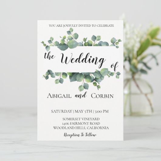 Rustieke Chic Eucalyptus bruiloft uitnodiging (Staand voorkant)