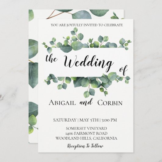 Rustieke Chic Eucalyptus bruiloft uitnodiging (Voorkant / Achterkant)