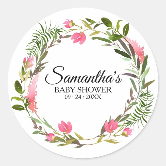 Rustieke Chic Floral Wreath Baby shower Ronde Sticker (Voorkant)