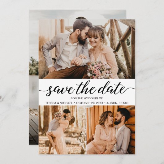 Rustieke Chic Fotogrid Wedding Kaart (Voorkant / Achterkant)