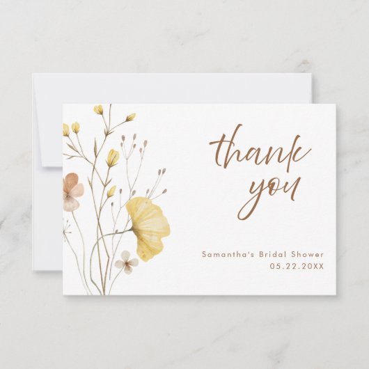Rustieke Chic Gele Bloem Bruiloft Feest Bedankkaart (Voorkant)