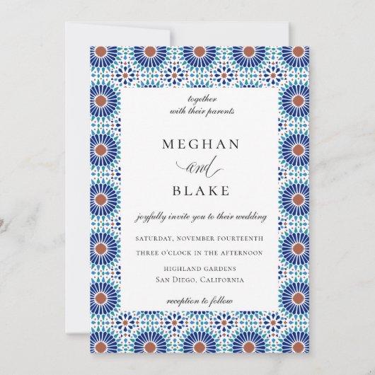 Rustieke chic geometrische Spaanse tegelhuwelijk Kaart (Voorkant)