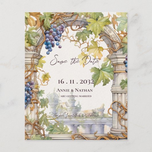 Rustieke Chic Grapevine Wine Wedding Save the Date (Voorkant)