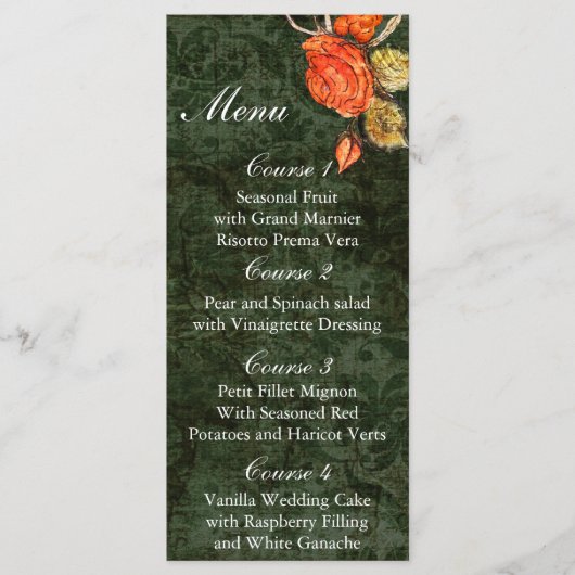 Rustieke Chic Green Roos bruiloft Menu (Voorkant)