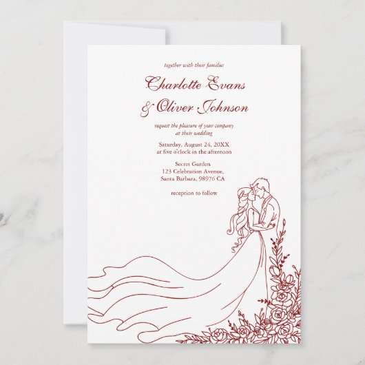 Rustieke Chic Hand getrokken paar Bourgondische br Kaart (Voorkant)