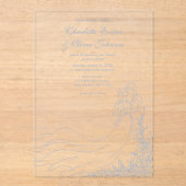 Rustieke Chic Hand getrokken paar Dusty Blue Weddi Acryl Uitnodigingen (Voorkant)