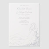 Rustieke Chic Hand getrokken paar Dusty Blue Weddi Vellum Uitnodigingen (Voorkant)