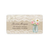 Rustieke chic ivoor jute kant bloem weckpot etiket (Voorkant)