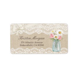 Rustieke chic ivoor jute kant bloem weckpot etiket