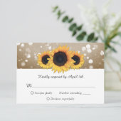 Rustieke Chic Jute en Kant Zonnebloem Bruiloft RSVP Kaartje (Staand voorkant)
