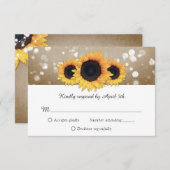 Rustieke Chic Jute en Kant Zonnebloem Bruiloft RSVP Kaartje (Voorkant / Achterkant)