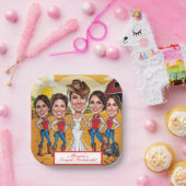 Rustieke Chic Karikatuur Bruidsviering Papieren Bordje (Feest)