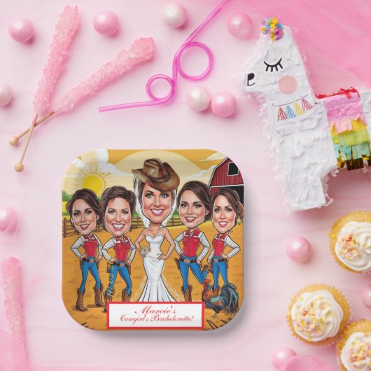 Rustieke Chic Karikatuur Bruidsviering Papieren Bordje (Feest)