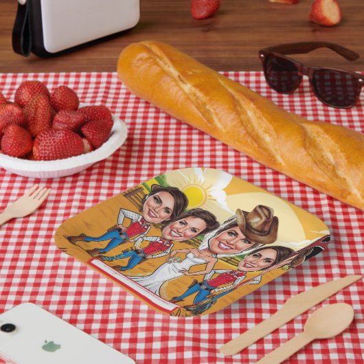 Rustieke Chic Karikatuur Bruidsviering Papieren Bordje (Picknick)