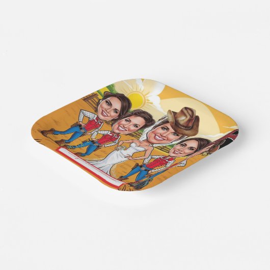 Rustieke Chic Karikatuur Bruidsviering Papieren Bordje (Gebogen)