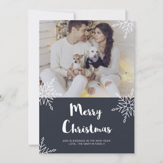 Rustieke Chic Kerstmis Sneeuwvlokken met Foto Feestdagenkaart (Voorkant)