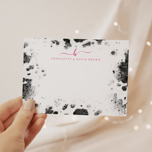 Rustieke Chic Koe Print Hot Pink gepersonaliseerd Notitiekaartje